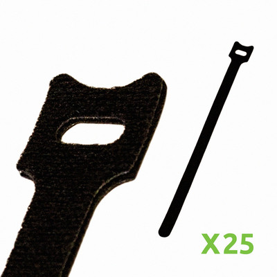 10 Inch Hook and Loop Reusable Strap Cable Cord Wire Ties 25 Pack Black