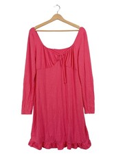 MNG Freizeitkleid Pink Midikleid Damen Gr. 42 XL Casual Raffungen Rüschen