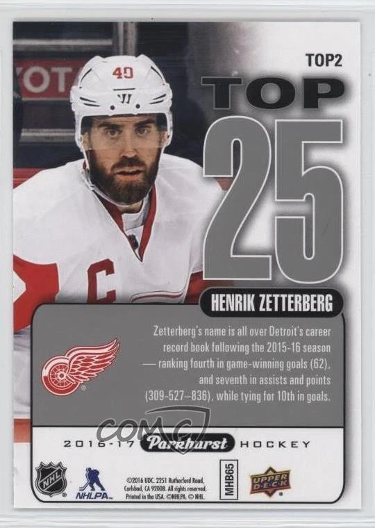 2016-17 Upper Deck Parkhurst Top 25 Henrik Zetterberg #TOP2 - Image 2 of 2