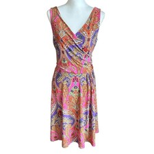 Lauren Ralph Lauren Colorful Sleeveless Faux Wrap Paisley Dress Size S