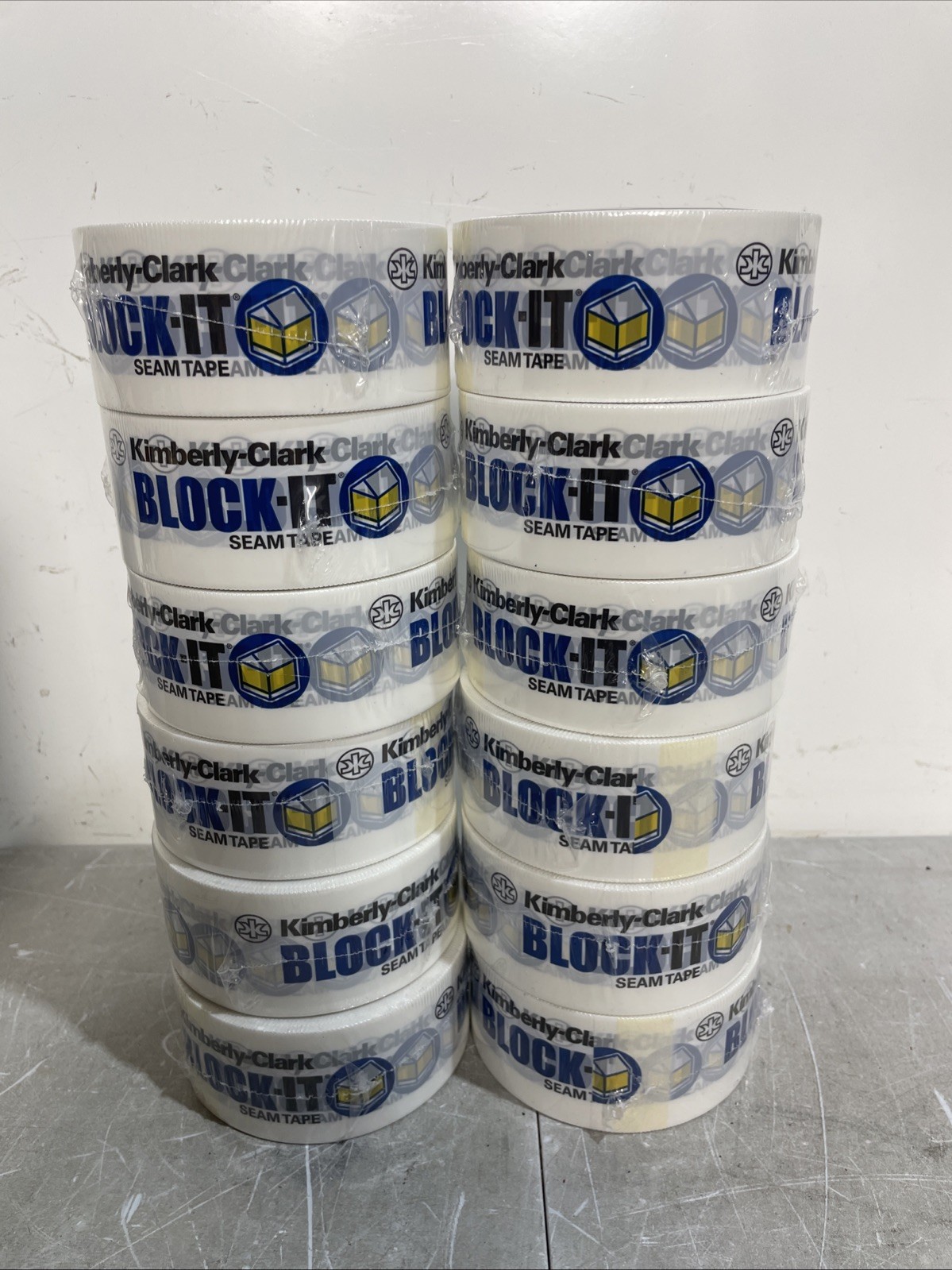 12 Kimberly-Clark Block-It Seam Tape 1.89" x 164' White Building Wrap Tape 43933