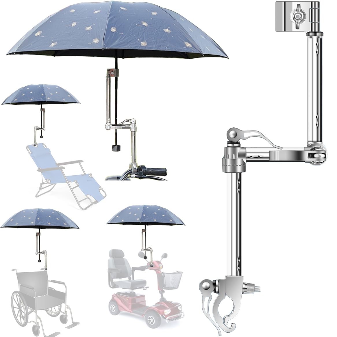 Universal Umbrella Holder Mount, Adjustable Clamp Bracket for Beach Chair, Bi...