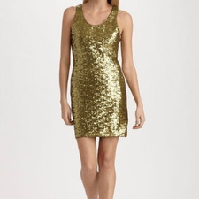 Alice & Olivia Gold Olive Sequin Silk Sparkly Mini Tank Party Dress Sleeveless 2