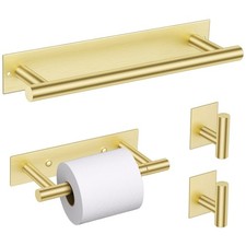 4-Piece Bathroom Hardware Set, Brushed Gold Towel Holder Set Include Adhesive...