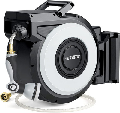 100ft Retractable Garden Hose Reel Wall Mount Auto Rewind W/ 2 Nozzles 1/2