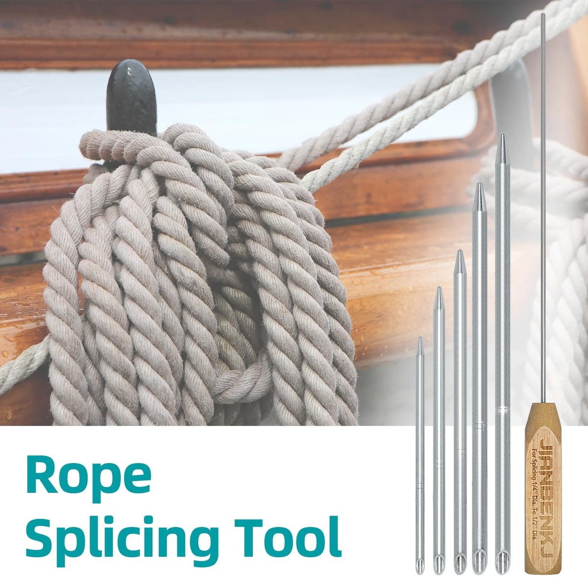 Puupaa Touw Splicing Tool Kit 6 Stuks Rvs Vlechten Naalden Set Gereedschap Met Duwstang Voor Zeilen Lier Boot Hollow Touw 5 Maten