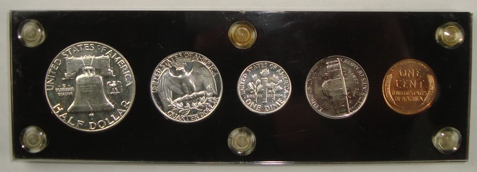 Juego completo de prueba 1954 como nuevo en Estados Unidos, precioso camafeo Franklin 50¢ y Washington 25¢ Foto 2 de 3