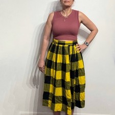 Yellow Plaid Vintage Midi Skirt Sz S