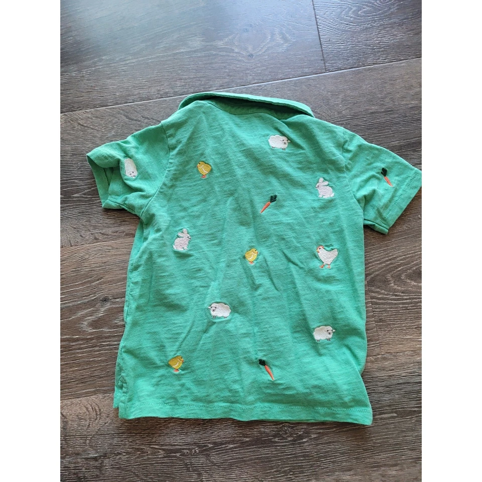 Mini Boden Pascua Polo Bordado Conejitos Pollitos Zanahorias 4-5Y #4 Foto 2 de 4