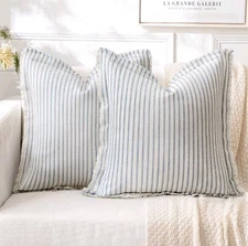 MIULEE Pack of 2 Light Blue Pillow Covers 18x18 Inch Striped Farmhouse Couch...