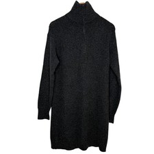 Uniqlo Ribbed Knit Sweater Dress XS Dark Gray Wool Blend Mock Neck Minimalist
