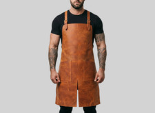 Brown Leather Welding Apron Crossbody Adjustable Leg Straps Blacksmith Shop Work