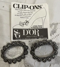 Pair Vintage Lacy Oval Silver Tone Metal Shoe Clip-Ons Buckles Clips