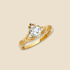14K Yellow Gold Claddagh Ring CZ Stone 2.3g Irish Love Friendship Loyalty
