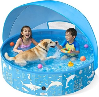 Dog Paddling Pool with Canopy Large Dog Pool w/UV Protection Foldable Auction