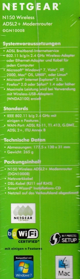NETGEAR N150 Wireless ADSL2+ Modemrouter DGN1000B-100GRS; K65 - Bild 3 von 4