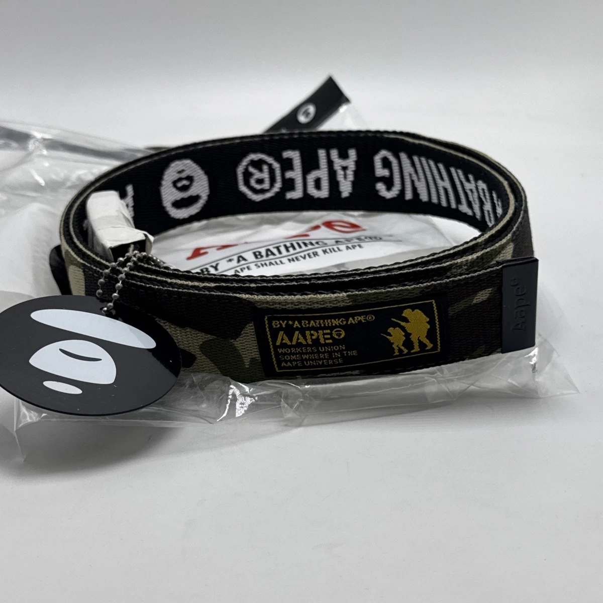 『A BATHING APE』 ベルト BAPE camo レザー ベルト グレー Lサイズ a bathing ape leather belt