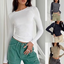 Women s Long Sleeve Slim Fit T Shirt Crew Neck Casual Stretch Top