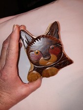 Beautiful Hand Crafted Wooden CAT PUZZLE BOX Dark Wood FREE SHIPPING 