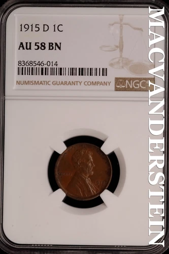 1915-D Lincoln Wheat Cent-NGC AU 58 Brown No Reserve #SLK924
