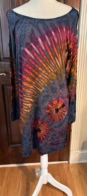 Kathmandu Imports Tie Dye Cold Shoulder  Boho Hippie Tunic Dress Women's One Sz