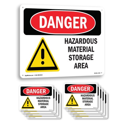 Hazardous Material Storage Area OSHA Danger Sign Metal,, Decal 5 or 10 Pack
