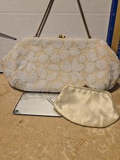 Vintage Made In France White Beaded Purse Evening Bag