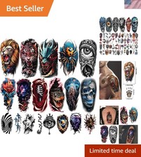 77 Sheets 3D Realistic Temporary Tattoos Adults Kids, Realistic Skull Tiger W...
