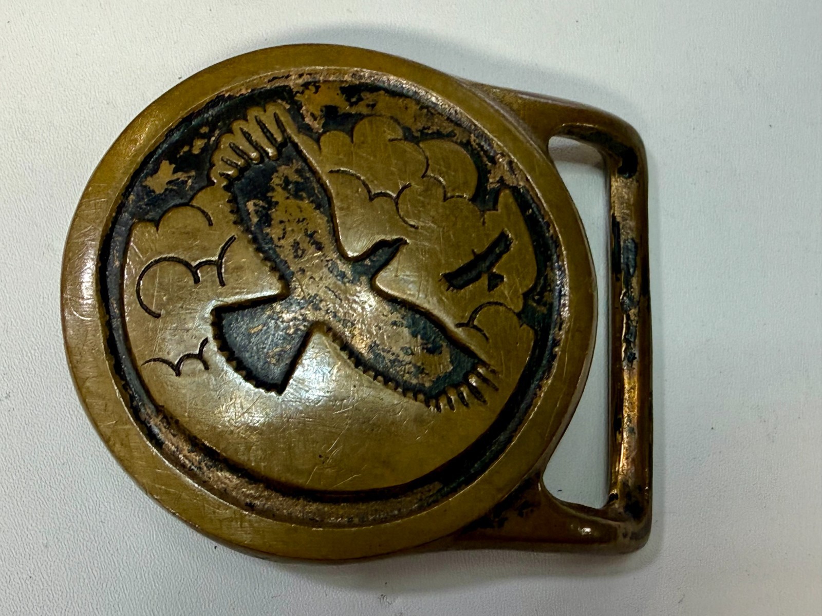 Valleau Studio Tech Ether Flying Eagle's Solid Brass 70's Round Belt Buckle 