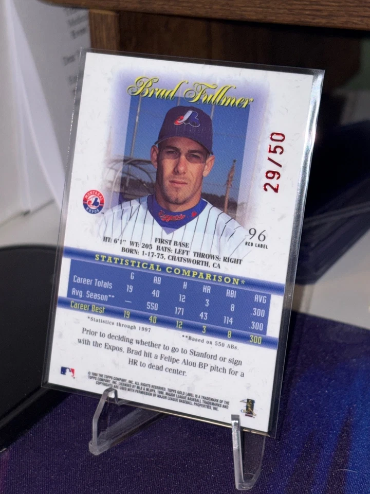 1998 Topps Gold Label - Brad Fullmer Red Label /50 - Image 2 of 2