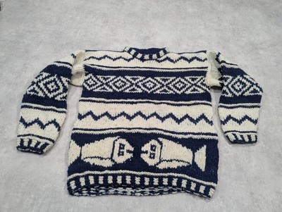 Inka Trail Pullover Damen XL Wolle Fisch UK 20 22 Grobstrick Handstrick Pulli Azteken