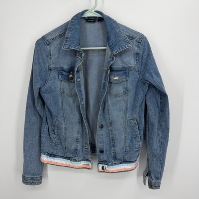 Esmara Denim Jacket Womens 8 Blue Stripe Hem Button Front Stretch