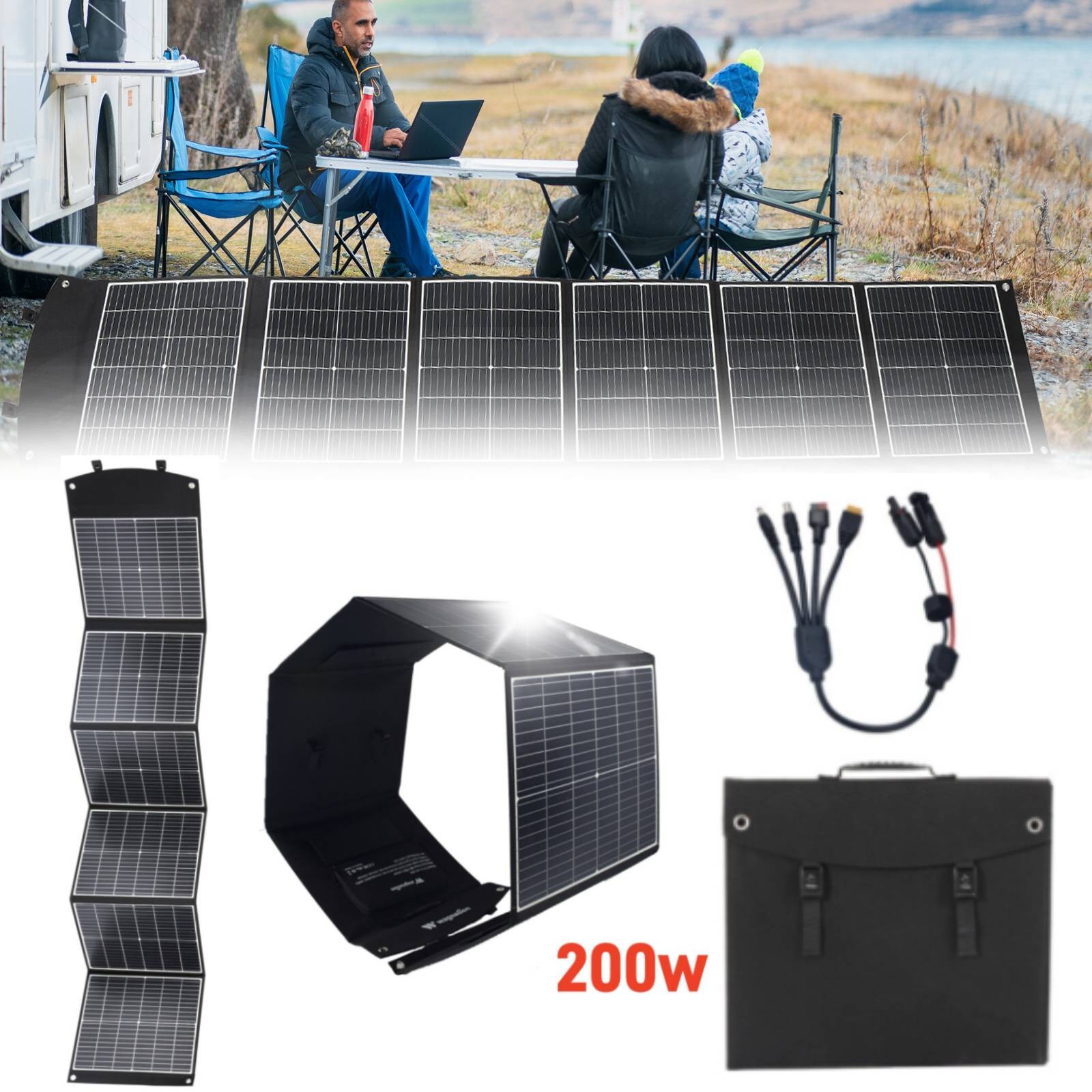 200W Portable Foldable Solar Panel Waterproof for Outdoor Travel and Camping NEW