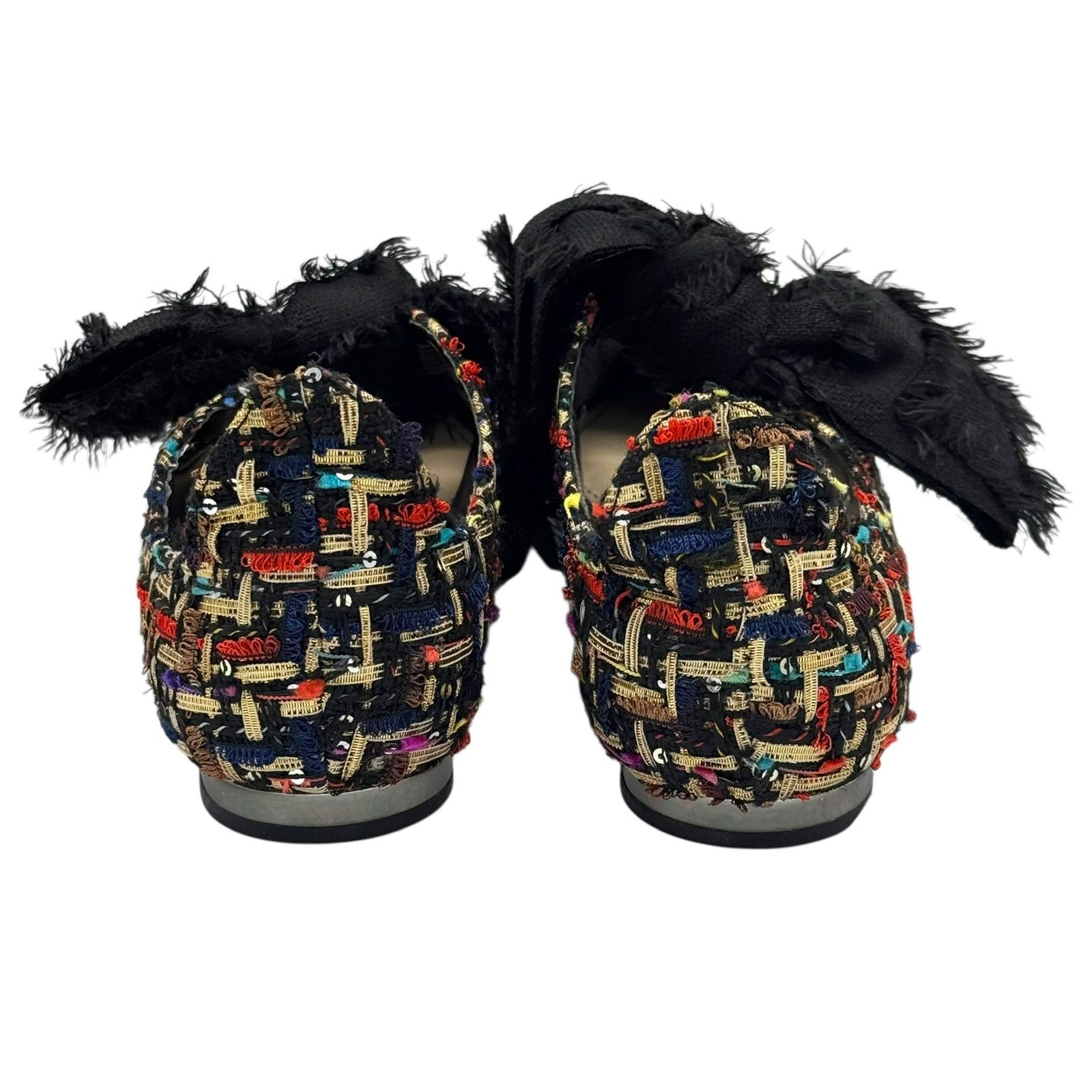 Zara Multicolor Tweed Pointed Flats Black Frayed Bow Women's Size EU 37/US 6.5 thumbnail 4