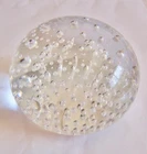 Vintage PAPERWEIGHT - clear controlled bubble - art glass - partial lable Murano