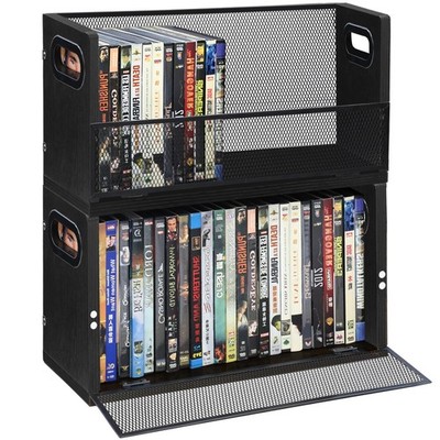 2-Pack Portable CD DVD Storage Rack with Handles - Holds 28 DVDs