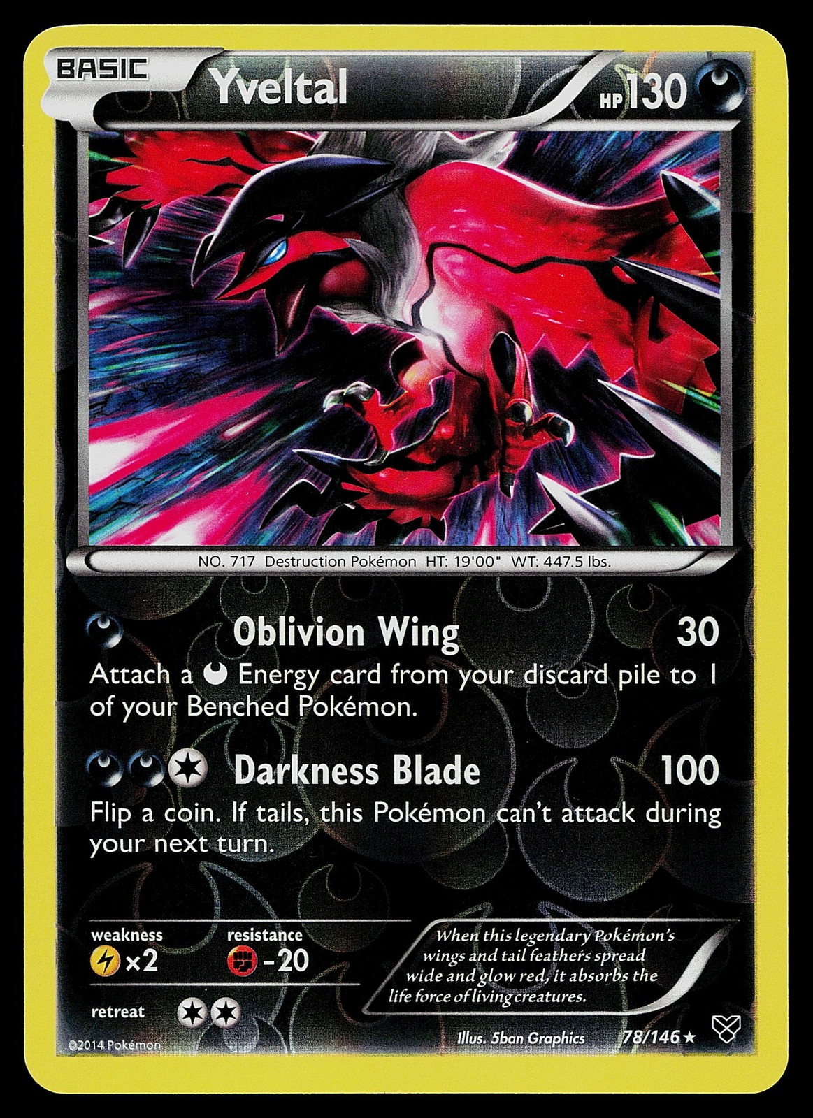 Pokemon Card - Yveltal XY Base Set 78/146 Rare Reverse Holo