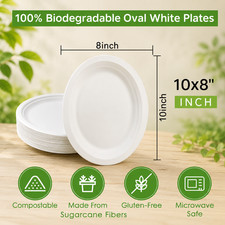EcoWise Disposable Oval Bagasse Sugarcane Paper Plates - 10 X 8 inch
