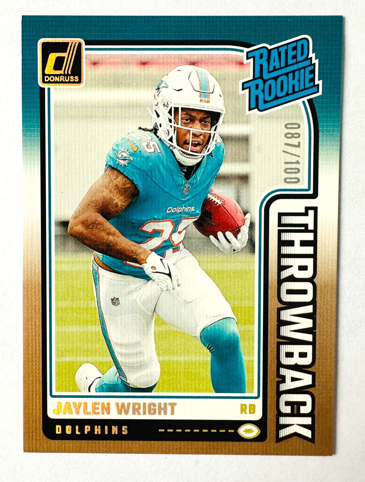 2024 Donruss Jaylen Wright Throwback RC SP #/100 Dolphis Rated Rookie!