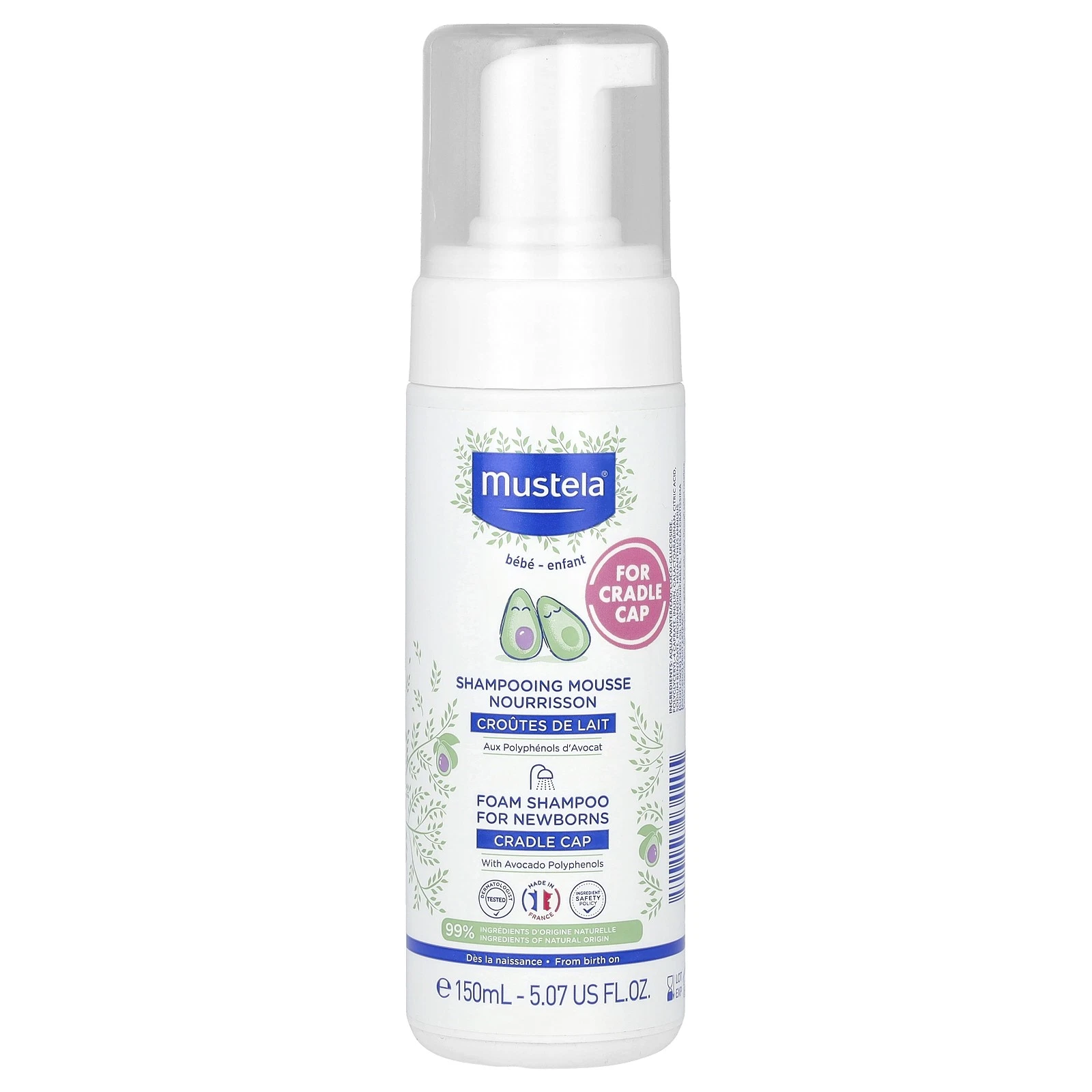 Foam Shampoo for Newborns with Avocado Polyphenols, For Cradle Cap, 5.07 fl oz