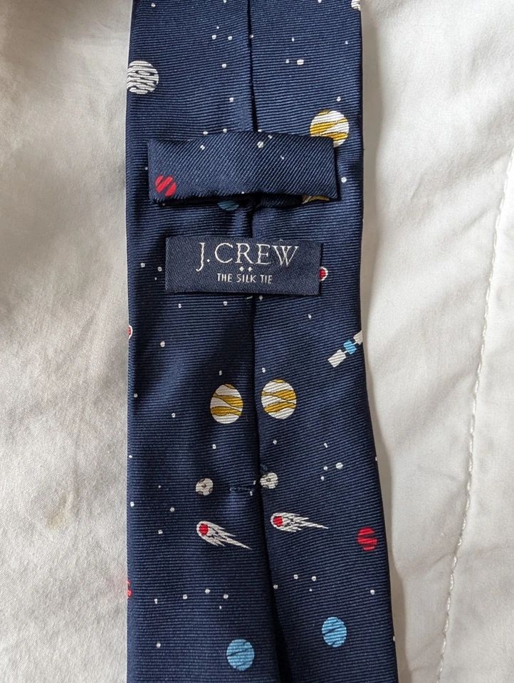 Corbata de seda para hombre J Crew azul sistema solar planetas espacio exterior 59L 2,5W Foto 3 de 4