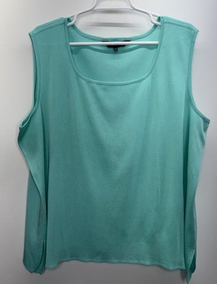 Ming Wang Teal Blue Scoop Neck Knit Tank Top Layering Beach Women s 2X