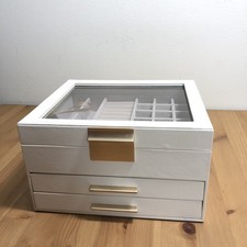 SONGMICS Jewelry Box Glass Lid 3-Layer Organizer 2 Drawers White Gold