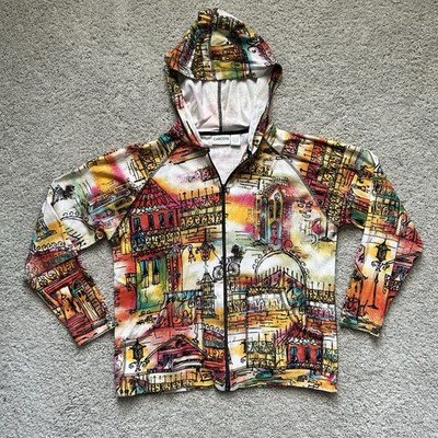 Chicos European City Scape Scene Multicolor Full Zip Hoodie Size 1 Small