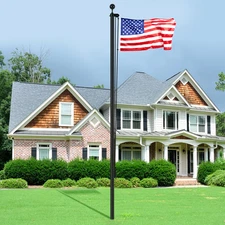 20FT Heavy Duty Aluminum Flagpole Kit - Detachable American Black Flag Pole