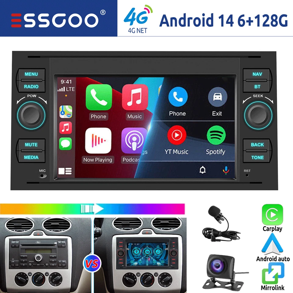Für Ford Focus MK2 Transit MK7 Kuga MK1 Autoradio Carplay Android 14 6+128GB GPS