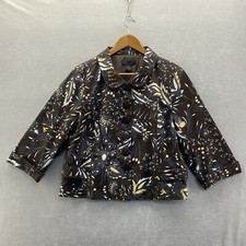 Vintage Silk Land Brown Blazer Yellow Gray Floral Print Big Buttons Lined XL