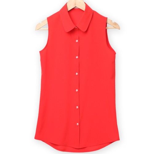 Women Sleeveless Shirt Turn Down 