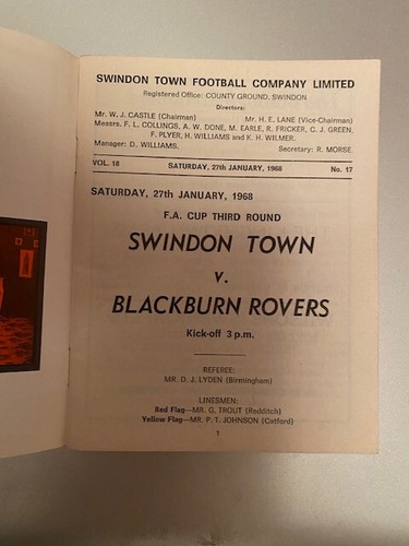 27/01/1968, Swindon Town v Blackburn Rovers, FA Cup 3° turno - Foto 2 di 2