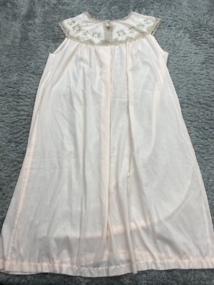 Vtg Barbizon Nightgown Womens Medium Pink Lace Beaded